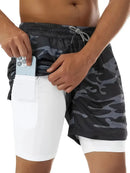 Men's 2-Layer Breathable Fitness Shorts - Quick Dry, Skin-Friendly, Drawstring Waist, Summer Sports Workout Shorts with Skull Print Pocket, Comfortable for Running and Gym, Gym Shorts | Shorts with