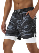 Men's 2-Layer Breathable Fitness Shorts - Quick Dry, Skin-Friendly, Drawstring Waist, Summer Sports Workout Shorts with Skull Print Pocket, Comfortable for Running and Gym, Gym Shorts | Shorts with