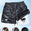 Men's 2-Layer Breathable Fitness Shorts - Quick Dry, Skin-Friendly, Drawstring Waist, Summer Sports Workout Shorts with Skull Print Pocket, Comfortable for Running and Gym, Gym Shorts | Shorts with