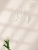 Comodo completo intimo da donna con fiocco frontale e spalline sottili, reggiseno e slip - Stile europeo e americano