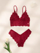 Comodo completo intimo da donna con fiocco frontale e spalline sottili, reggiseno e slip - Stile europeo e americano