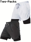 Men's 2-Layer Breathable Fitness Shorts - Quick Dry, Skin-Friendly, Drawstring Waist, Summer Sports Workout Shorts with Skull Print Pocket, Comfortable for Running and Gym, Gym Shorts | Shorts with