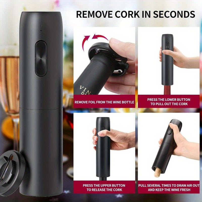 TAIVODB 4-in-1 Electric Wine Opener Set with Rechargeable, Aerator & Auto Pourer, Foil Cutter & Vacuum Capper - USB-C Powered, One-Touch Operation, Cordless Electronic with Charging Cable & Gift Box - Ideal for Home, Restaurant