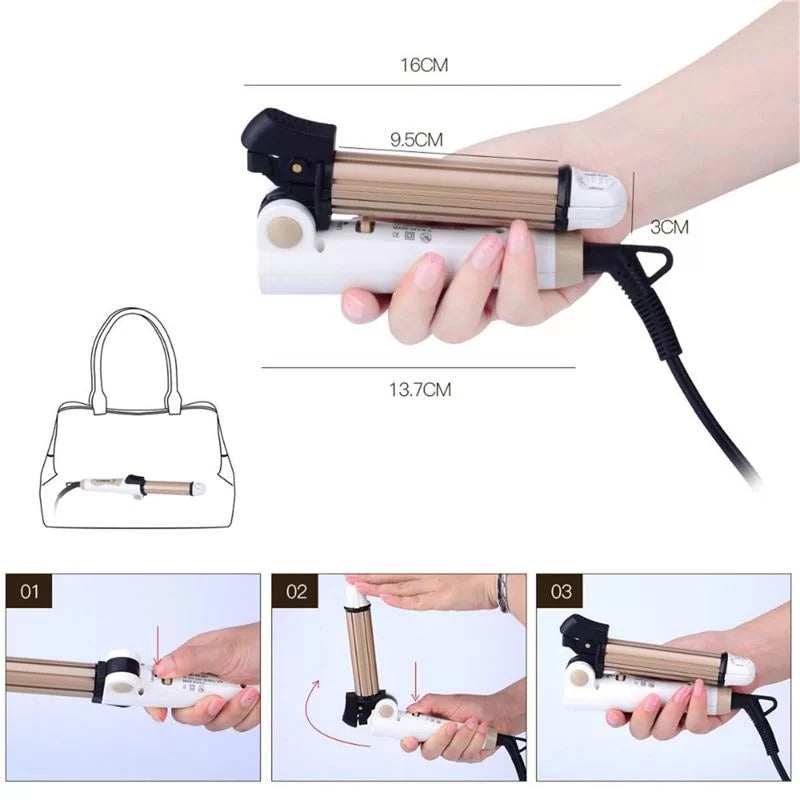 Piastra 3 in 1 Professionale – Liscia, Arriccia e Modella in un Solo Passaggio!