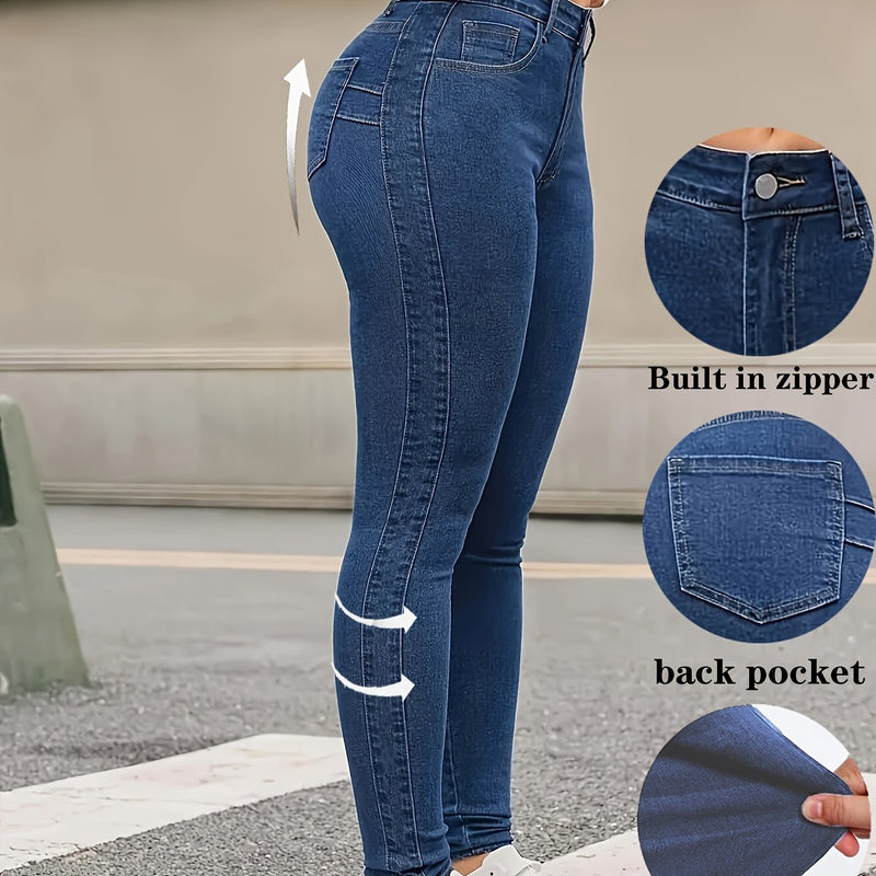 Women's High Waist Skinny Pants - Non-See-Through Stretch Jeans with Button Closure, Slim-Fit Trousers for Casual and Formal Looks, Comfortable Fit for All Seasons by CHENGYUJS, Versatile Wardrobe Piece, Sleek Silhouette, Con