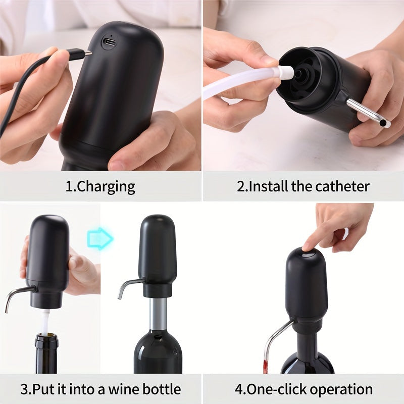 TAIVODB 4-in-1 Electric Wine Opener Set with Rechargeable, Aerator & Auto Pourer, Foil Cutter & Vacuum Capper - USB-C Powered, One-Touch Operation, Cordless Electronic with Charging Cable & Gift Box - Ideal for Home, Restaurant