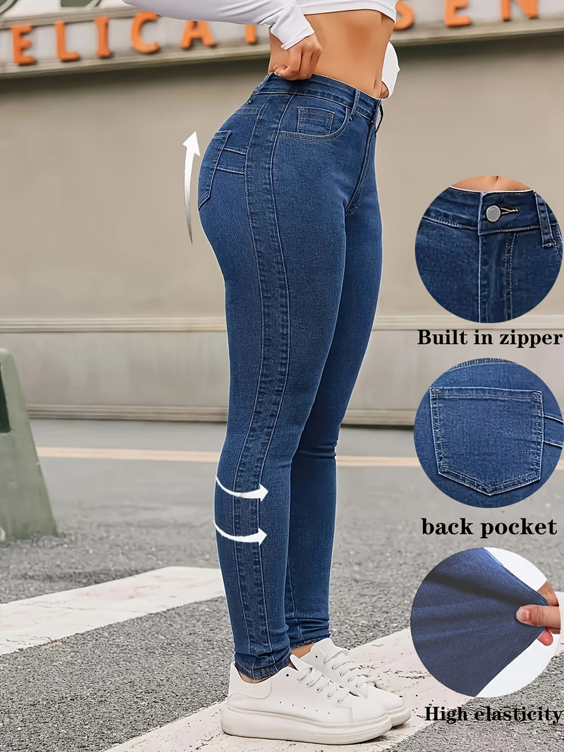Women's High Waist Skinny Pants - Non-See-Through Stretch Jeans with Button Closure, Slim-Fit Trousers for Casual and Formal Looks, Comfortable Fit for All Seasons by CHENGYUJS, Versatile Wardrobe Piece, Sleek Silhouette, Con