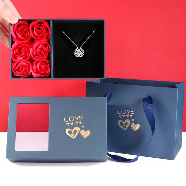 Four Leaf Clover Necklace Dainty Magnetic Heart Necklace for Her with  Rose Box for Mother's Day Gift conjuntos de joyas