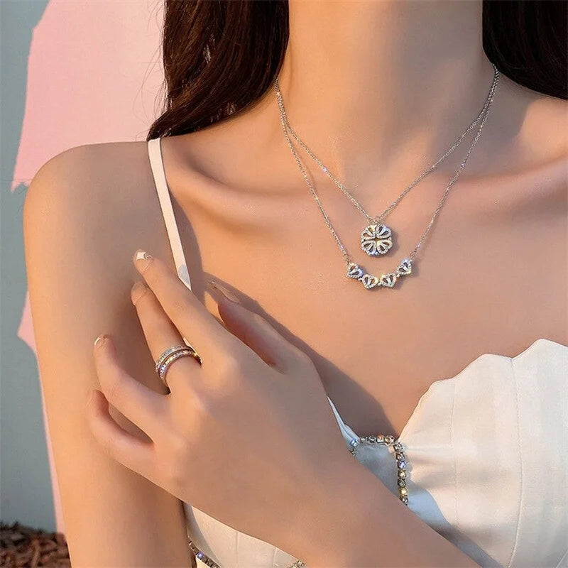 Four Leaf Clover Necklace Dainty Magnetic Heart Necklace for Her with  Rose Box for Mother's Day Gift conjuntos de joyas