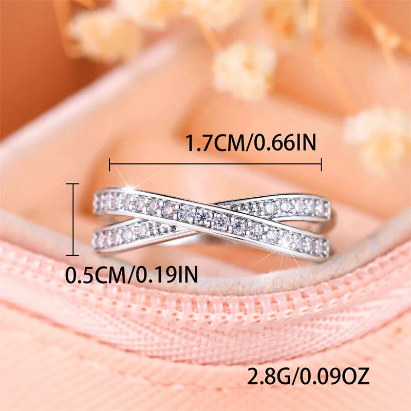Cute Female Small White Zircon Stone Ring Silver Color Cross Engagement Charm Wedding Jewelry For Women