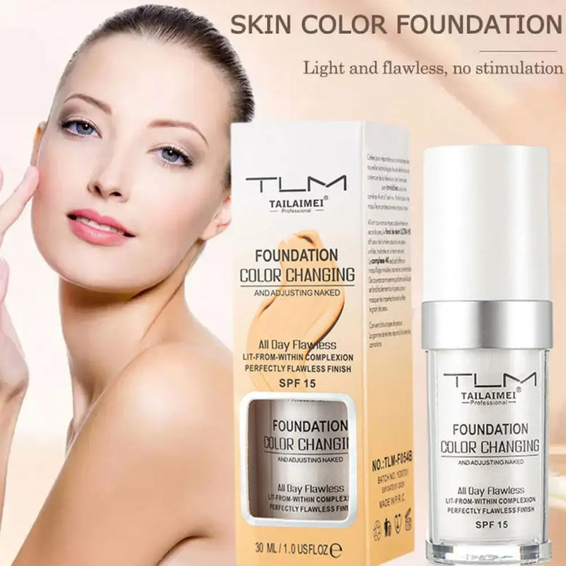 30ml Colour Changing Mature Skin Foundation Portable Waterproof Concealer Warm Skin Color Changing Foundation Liquid