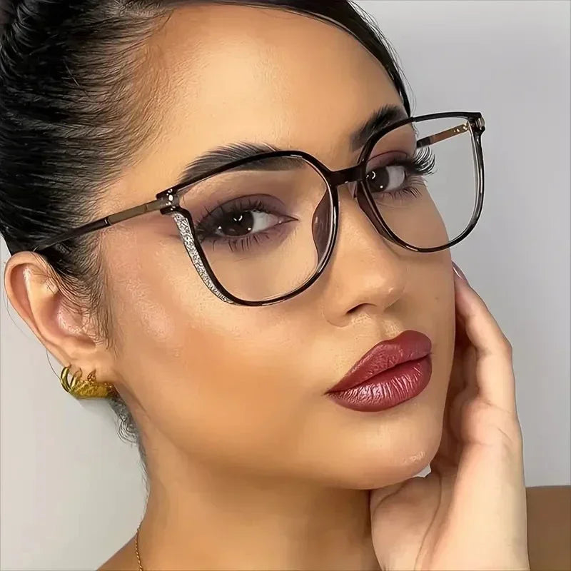 Women's Luxury Diamond Reading Glasses Men Oversized Cat Eye Far Sight Eyeglasses Blue Light