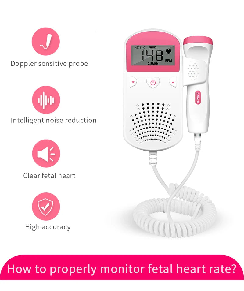 Fetal Doppler Enhanced Fetal Home Pregnancy Heart Rate Monitor Baby Fetal Heart Rate Detector LCD Screen No Radiation