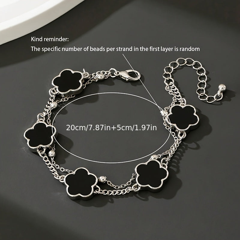 Simple and Stylish Men's Bracelet with Clover Charm for Daily Wear - Birthday Gift, Random Number of Beads