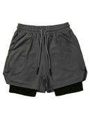 Men's 2-Layer Breathable Fitness Shorts - Quick Dry, Skin-Friendly, Drawstring Waist, Summer Sports Workout Shorts with Skull Print Pocket, Comfortable for Running and Gym, Gym Shorts | Shorts with