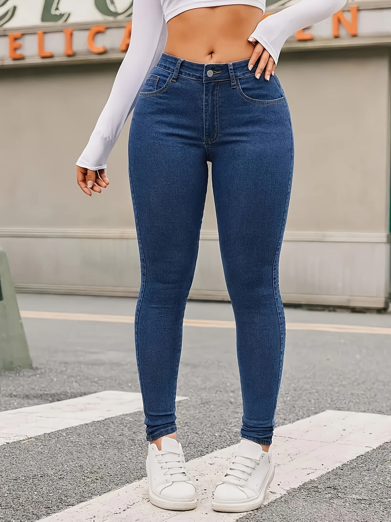 Women's High Waist Skinny Pants - Non-See-Through Stretch Jeans with Button Closure, Slim-Fit Trousers for Casual and Formal Looks, Comfortable Fit for All Seasons by CHENGYUJS, Versatile Wardrobe Piece, Sleek Silhouette, Con