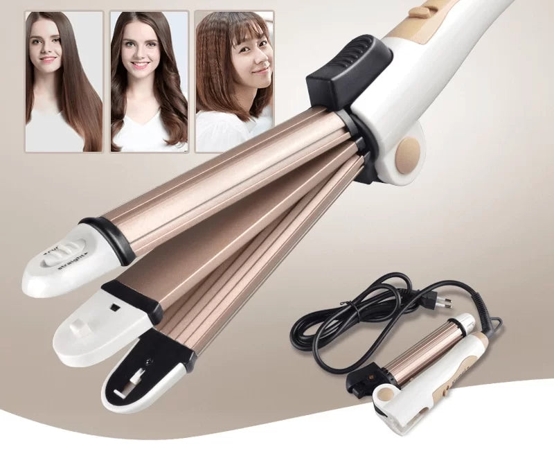 Piastra 3 in 1 Professionale – Liscia, Arriccia e Modella in un Solo Passaggio!