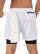 Men's 2-Layer Breathable Fitness Shorts - Quick Dry, Skin-Friendly, Drawstring Waist, Summer Sports Workout Shorts with Skull Print Pocket, Comfortable for Running and Gym, Gym Shorts | Shorts with