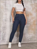 Women's High Waist Skinny Pants - Non-See-Through Stretch Jeans with Button Closure, Slim-Fit Trousers for Casual and Formal Looks, Comfortable Fit for All Seasons by CHENGYUJS, Versatile Wardrobe Piece, Sleek Silhouette, Con